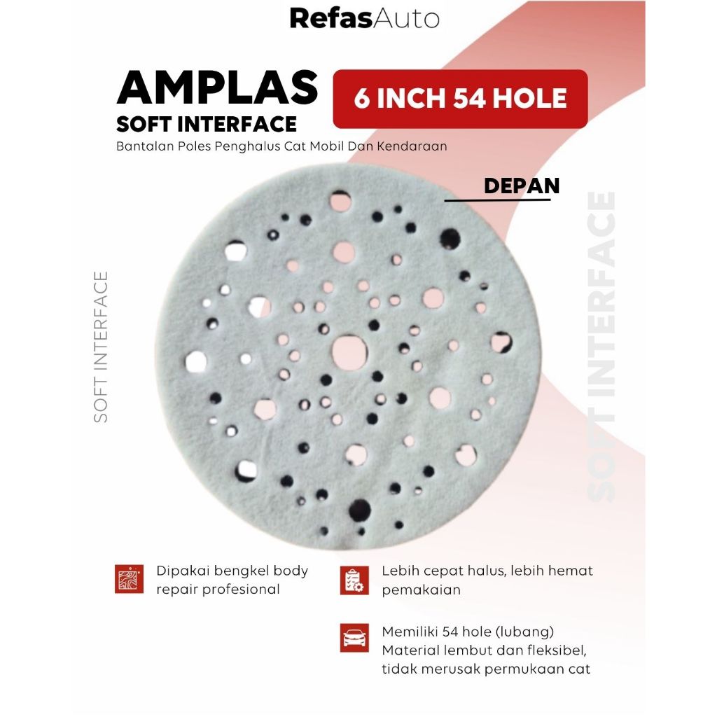 Pad Amplas 6 Inch 54 Lubang - Bantalan Poles Penghalus Cat Mobil Dan Kendaraan AMP6-54