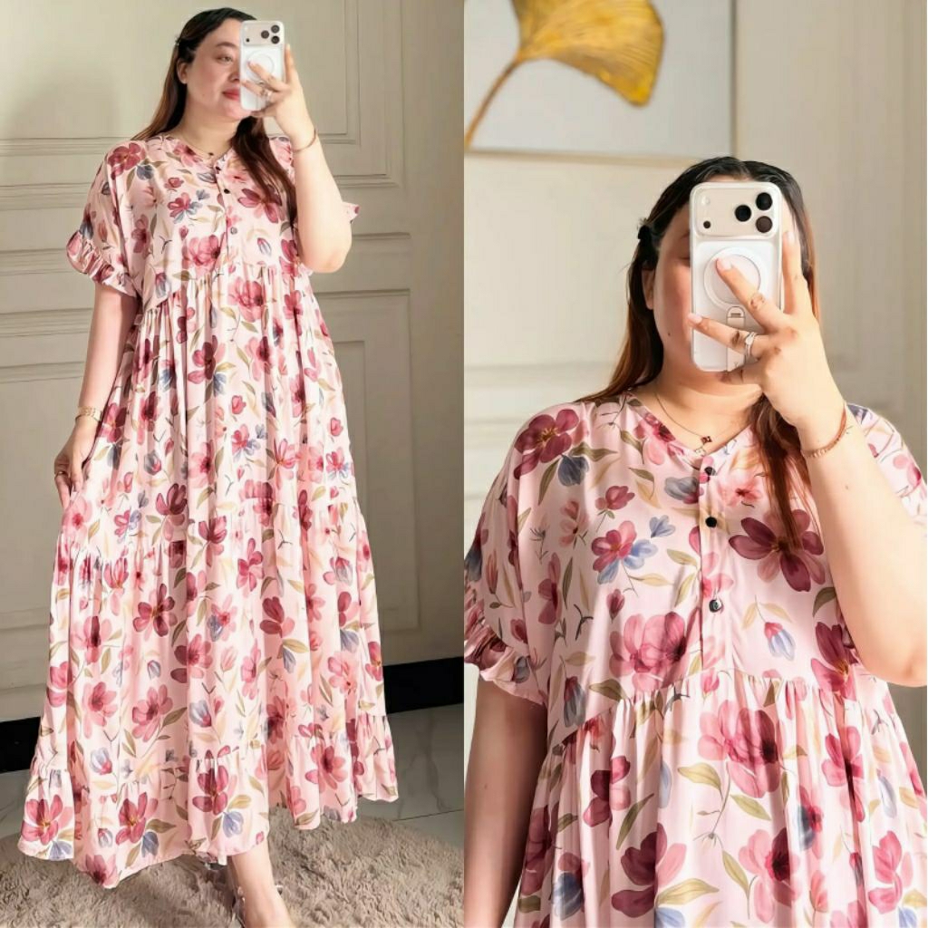 Daster Rayon Kekinian Daster Busui Jumbo Rempel Bawah Yura Dress