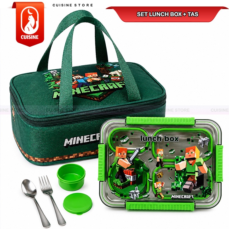 Lunch Box Set Anak Laki - Laki Paket Kotak Makan + Tas Anti Campur High Quality
