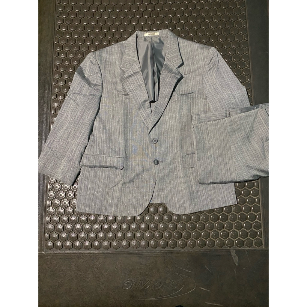 SETELAN LINEN SALUR ROBELT BLAZER JAS CELANA ABU MEWAH BRANDED