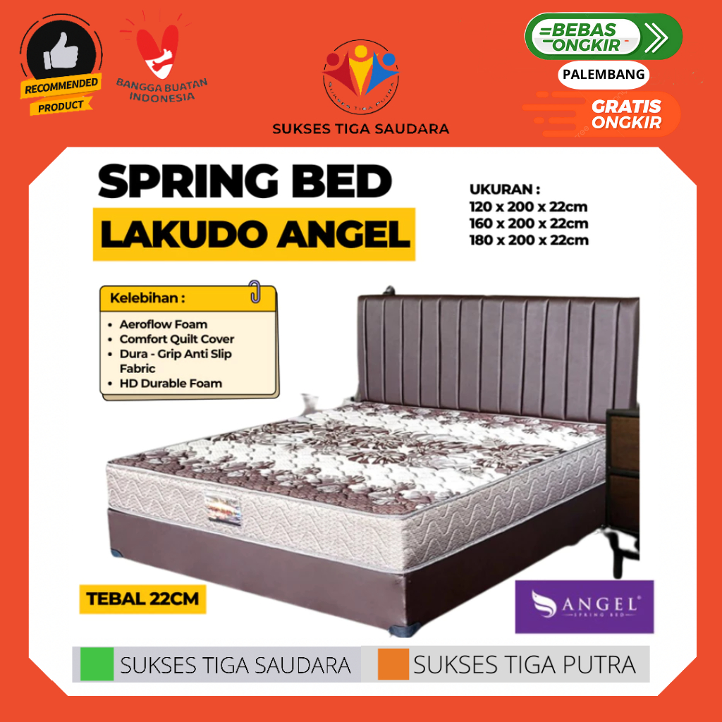 SPRING BED LAKUDO STANDAR ANGEL TEBAL 22CM (MATRAS SAJA) / MATRAS MURAH BERKUALITAS PALEMBANG/MATRAS