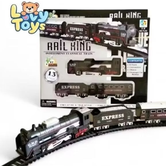 Mainan Kereta Api Rail King dengan Lampu dan Rel 13 Pcs