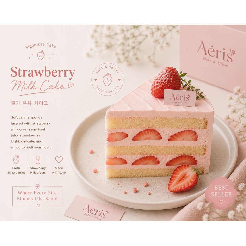 Strawberry Milk Cake Korean Style | Cake Aesthetic Lembut & Creamy Premium