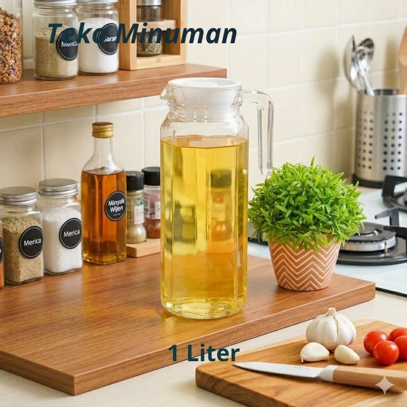 Teko MInuman Botol Minyak Goreng Serbaguna Kaca Jug Pitcher 1,1 Liter