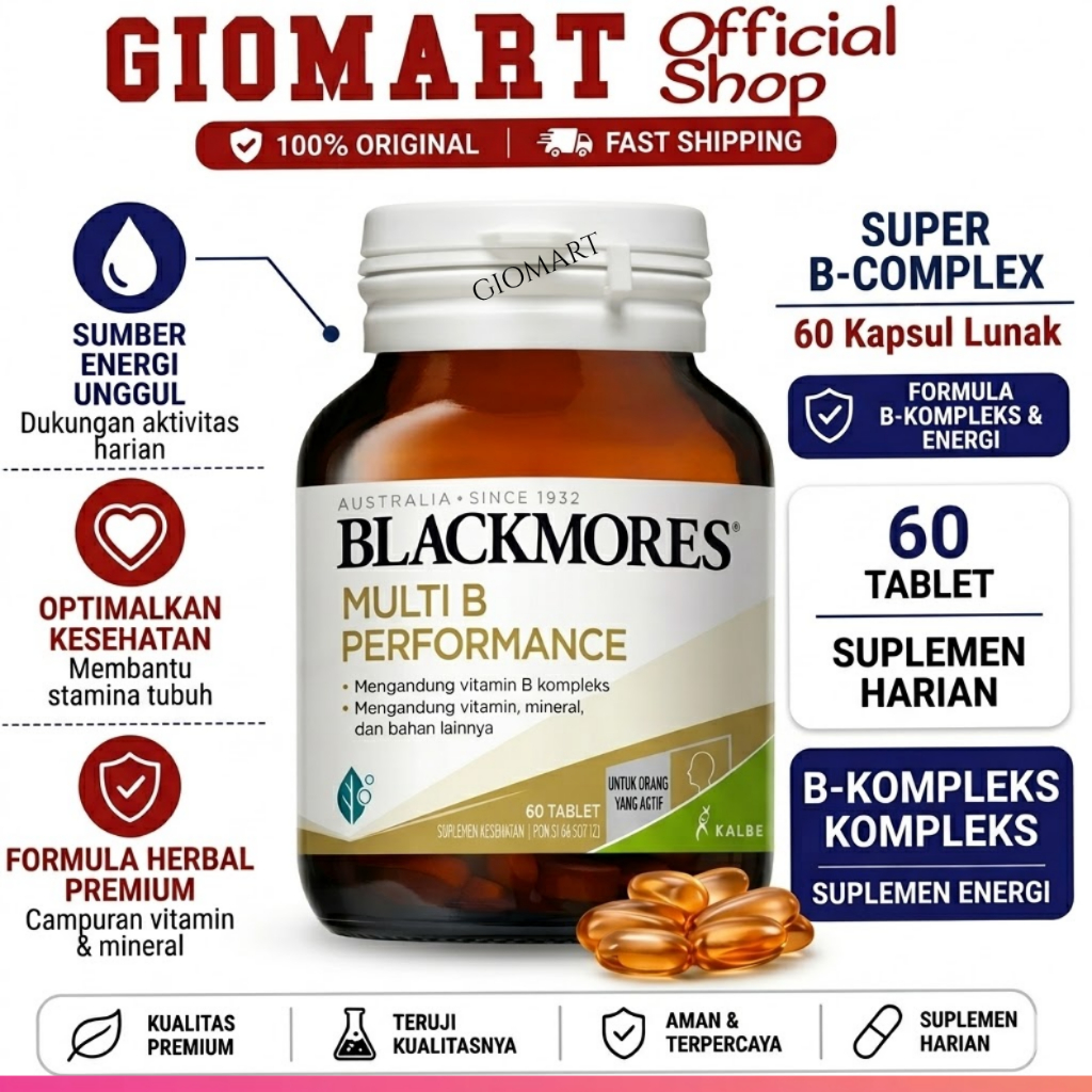 BLACKMORES Multi B Performance - Vitamin B Complex Magnesium & Zinc Kelola Stres - 60 Tablet