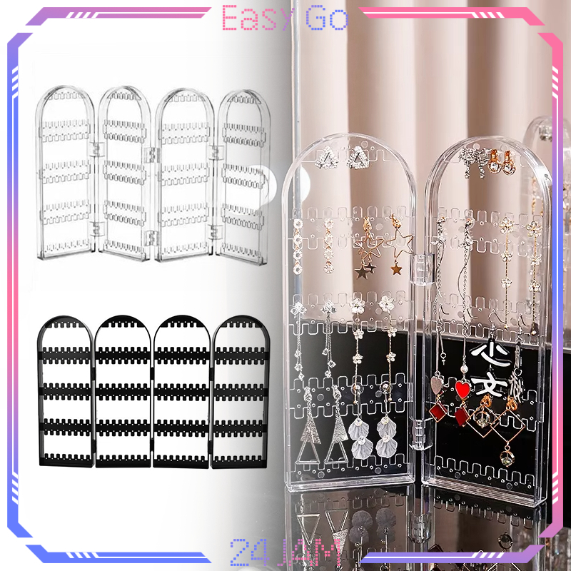 Rak Display Anting Lipat Rak Anting Tempat Simpan Anting Tusuk Transparan Wadah Anting Organizer