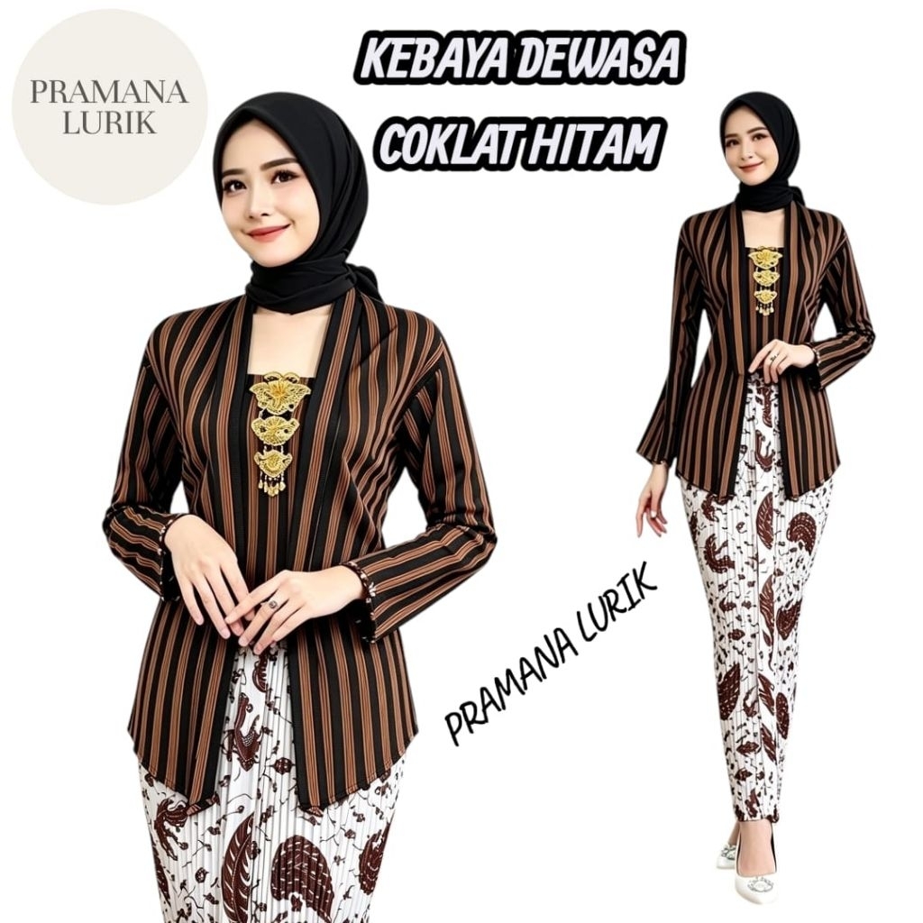 Ready Stock Baju Lurik Adat Jawa KUTUBARU  COKLAT HITAM Wanita