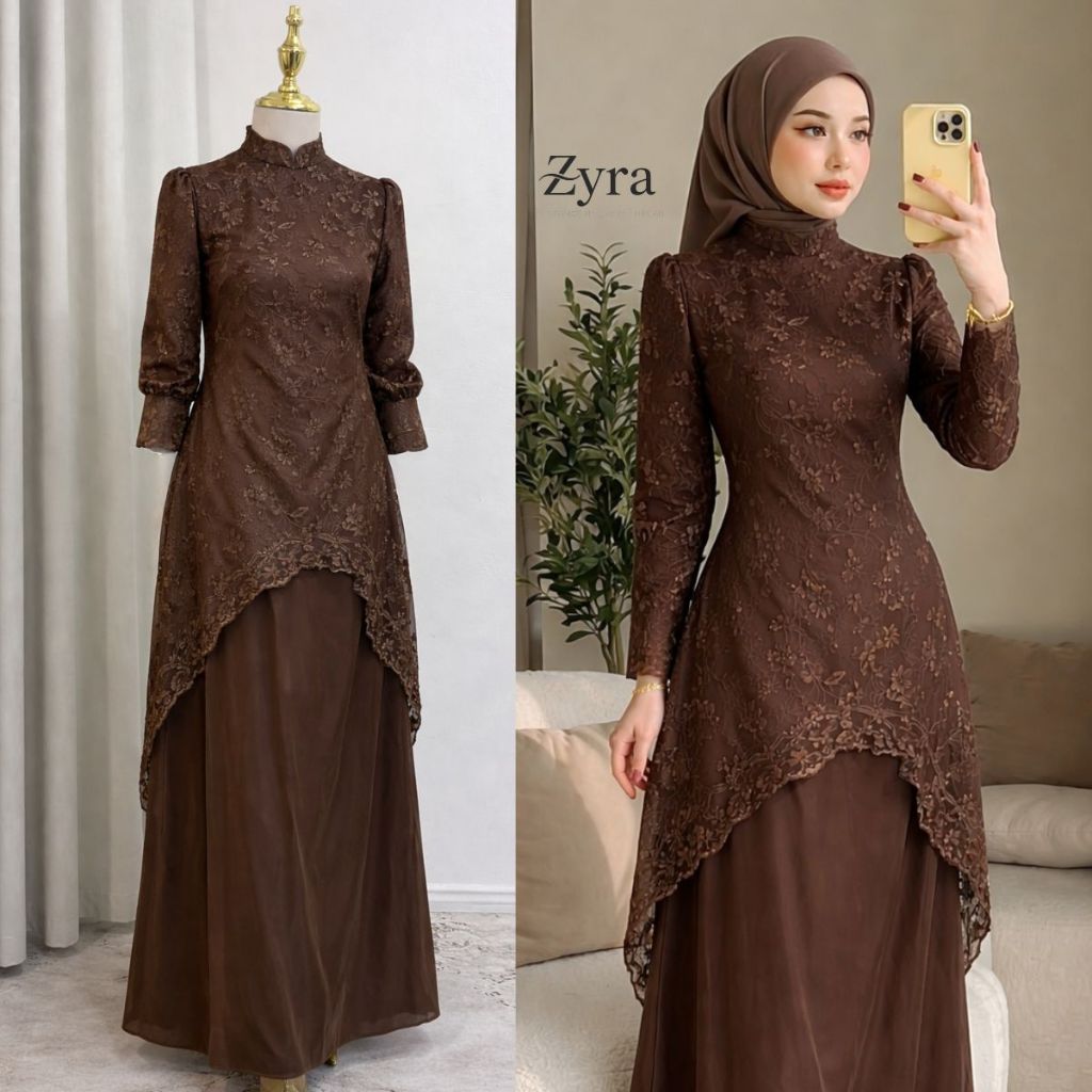 Gamis Muslimah Binar Satin Brokat A line Elegan, Premium, dan Nyaman