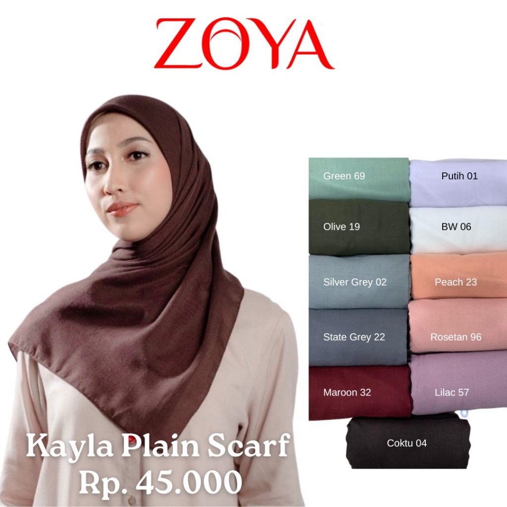 ZOYA Kayla Plain Scarf - Fashion Muslim Kerudung Polos Jilbab Hijab Segi Empat Polos Bahan Voal