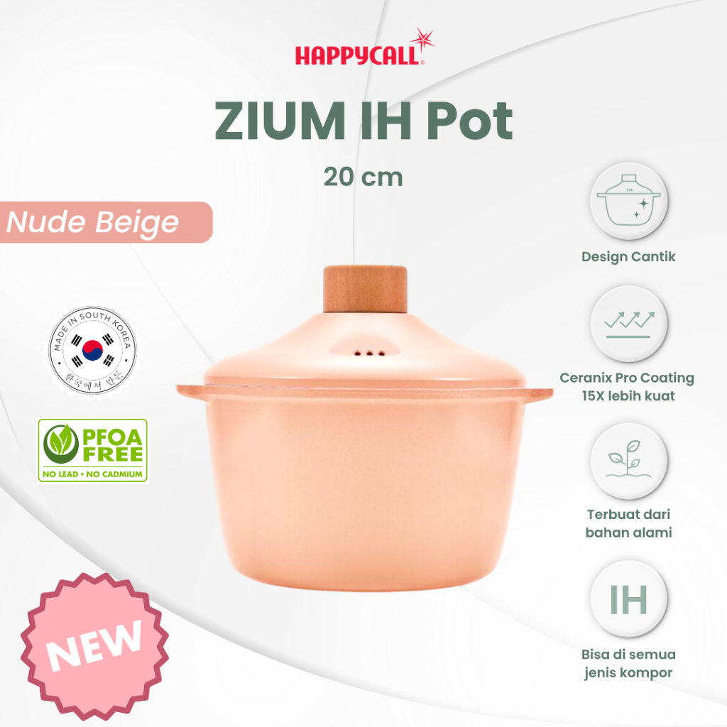 Happycall Zium IH Pot 20 Cm Nude Beige - Panci Serbaguna  Anti lengket Ceramic Coating