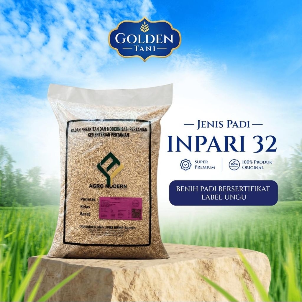 Benih padi bibit padi INPARI 32 bersertifikat label ungu kemasan 5 kg