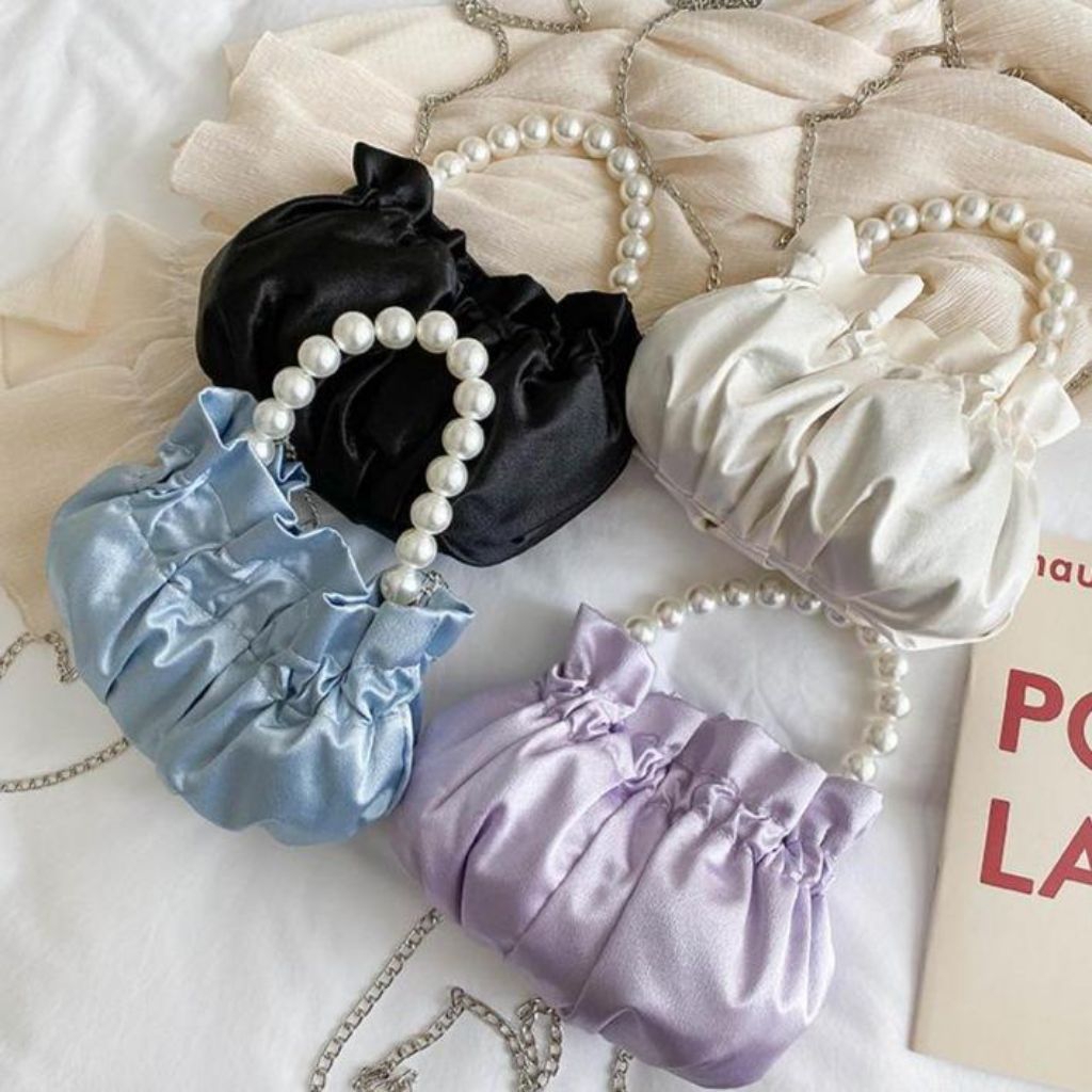 Clucth Serut Mutiara Pearl atau Tas Selempang Wanita Mutiara Clutch mutiara Kekinian Clutch Kerut Ta