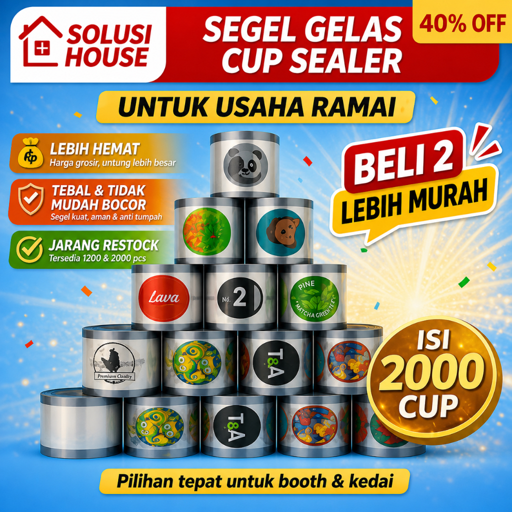 Segel Gelas CUP SEALER TEBAL ANTI BOCOR | Tutup Plastik Lid Cup | Isi 2000pcs UNTUK USAHA
