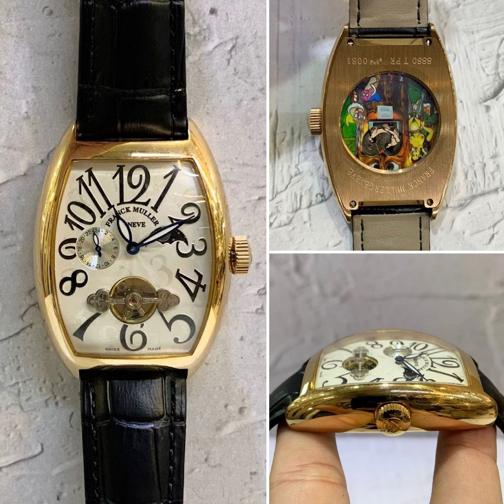 Jam tangan pria model kotak luxury 42MM, body Gold Automatic Tourbillon