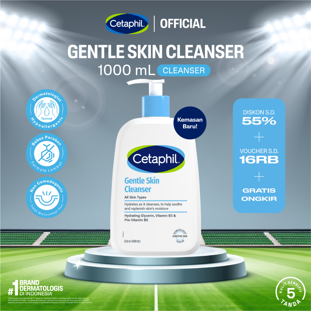 Cetaphil Gentle Skin Cleanser 1000ml dengan Niacinamide, Glycerin dan Panthenol Sabun Pembersih Muka