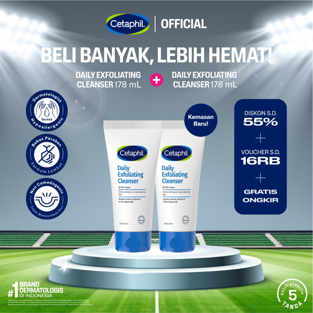 Cetaphil Daily Exfoliating Cleanser 178ml Twin Pack dengan Vitamin B5 dan vitamin E Pembersih Muka u