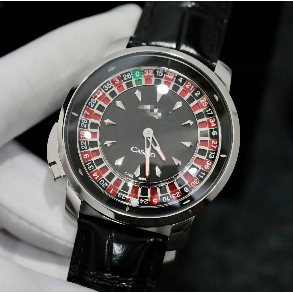 Jam tangan Pria model bulat luxury Casino Roulette 44MM Body Silver