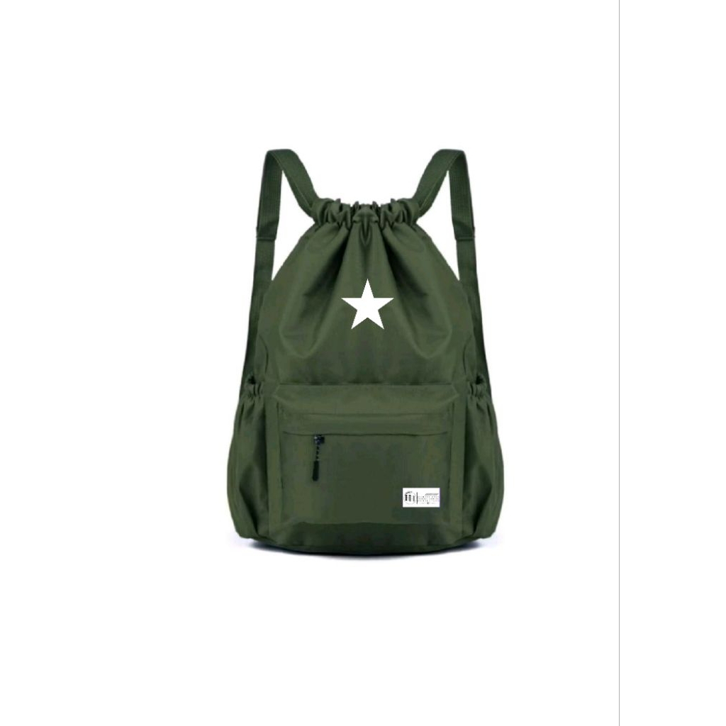 H&H Tas Serut Tas Olahraga dengan Logo Bintang Putih dan Kantong Depan,Pria & Wanita