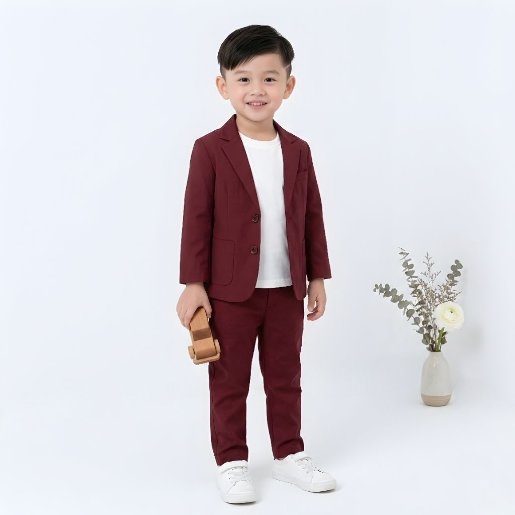 3in1 Set Hubo Setelan Jass Anak Formal Set Blazer Kids Baju 1 Setel Kaos + Blazer + Celana Anak Laki