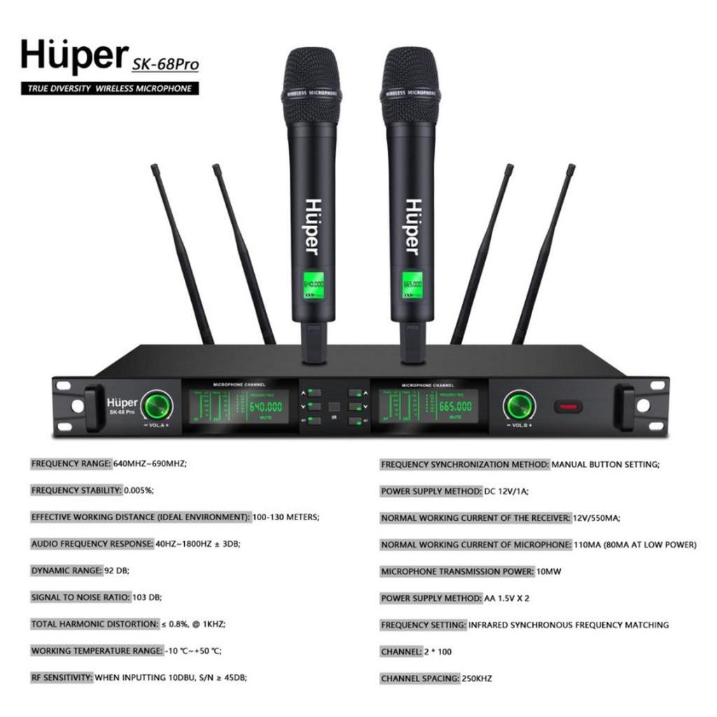HUPER SK68PRO / SK-68PRO / SK68 PRO – Mic Wireless Microphone Dual Handheld Original