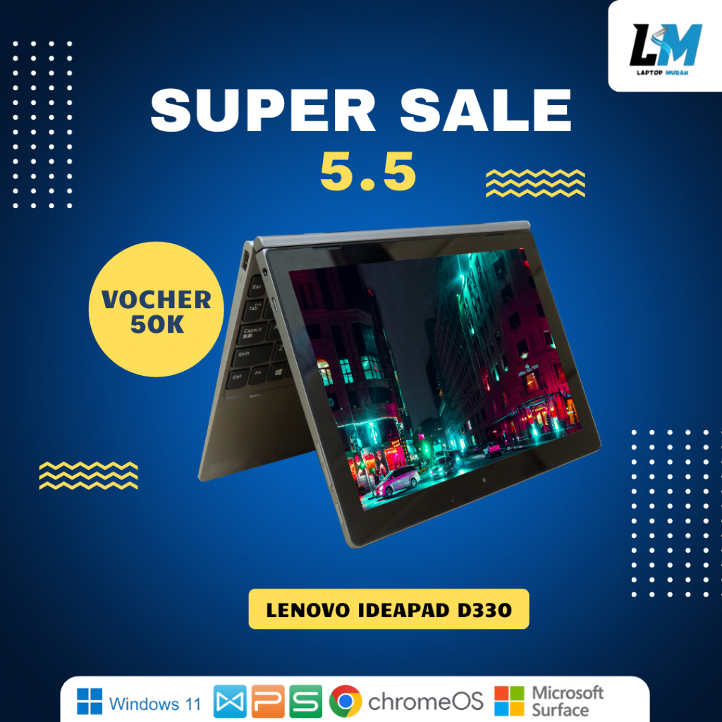 Lenovo Ideapad D330 2in1 Touchscreen Intel Celeron N4000 Siap Pakai Begaransi