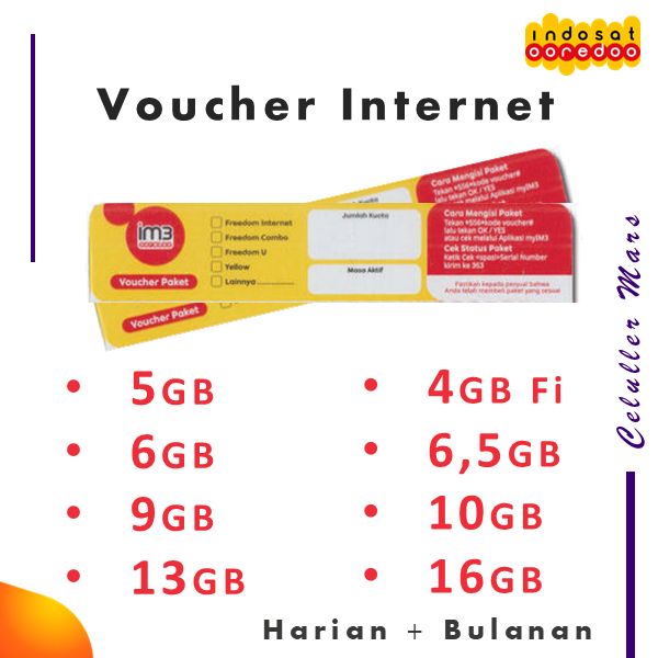 Voucher Indosat 3GB | 7GB | 20GB | 10GB | 9GB | 4GB 5hari | 2,5GB 5hari | Harian dan Bulanan Freedom