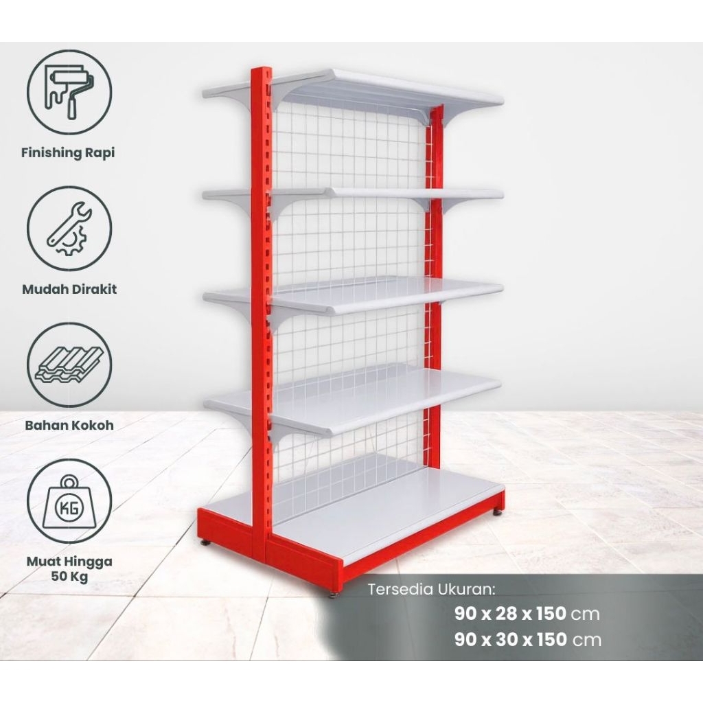 Rak minimarket double T 150 gondola display supermarket etalase jualan anti karat