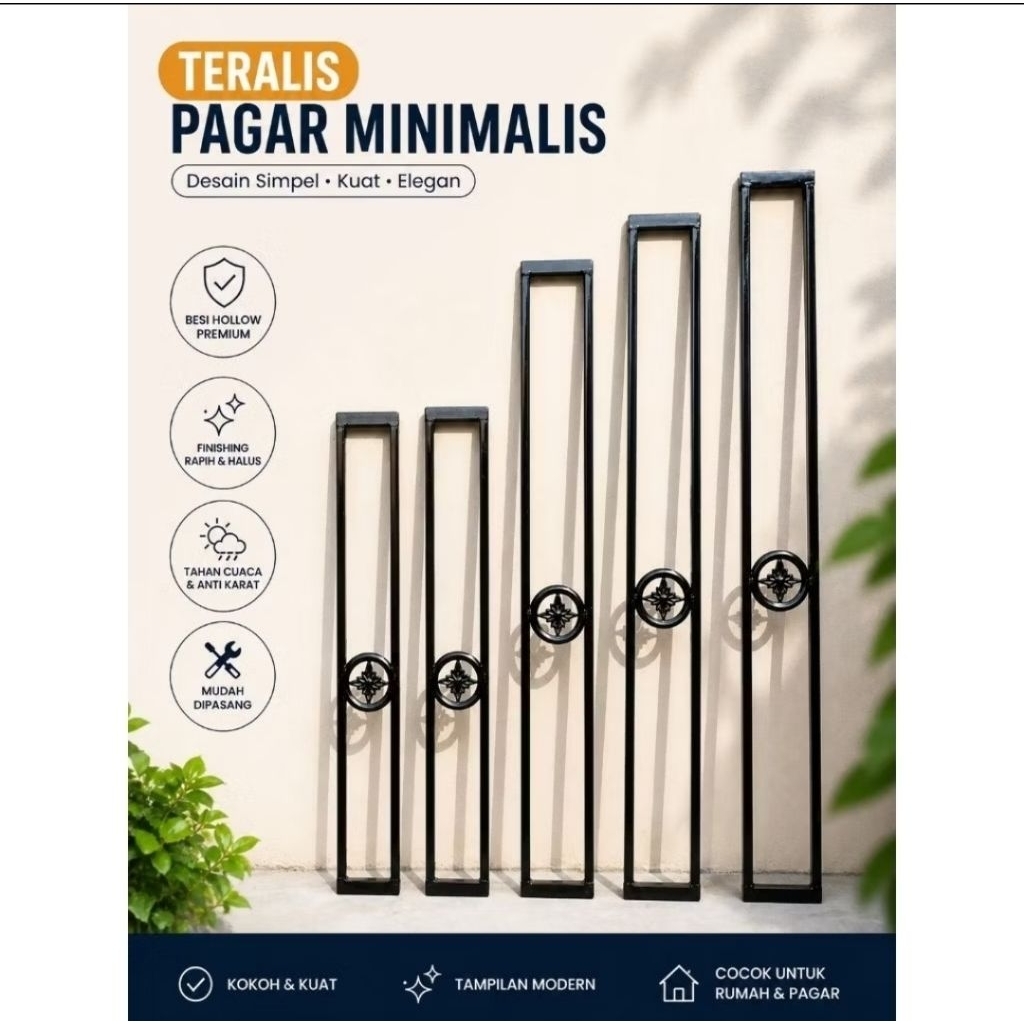 Teralis  jendela minimalis Motif, Bahan Besi Hollow Galvanis