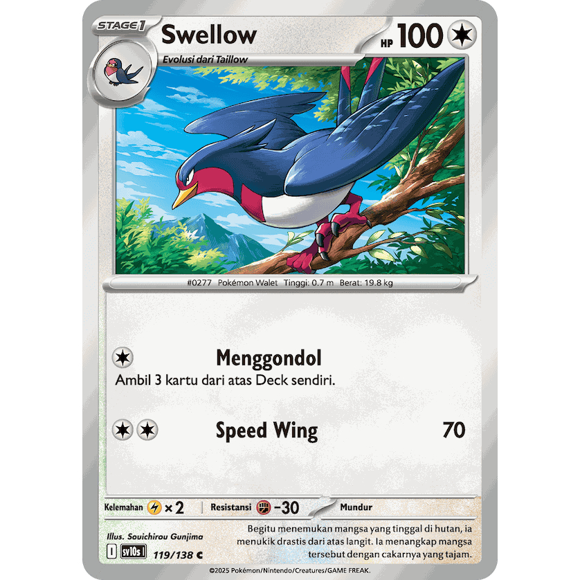Swellow 119/138 Kehadiran Juara SV10s - KARTU POKEMON TCG INDONESIA