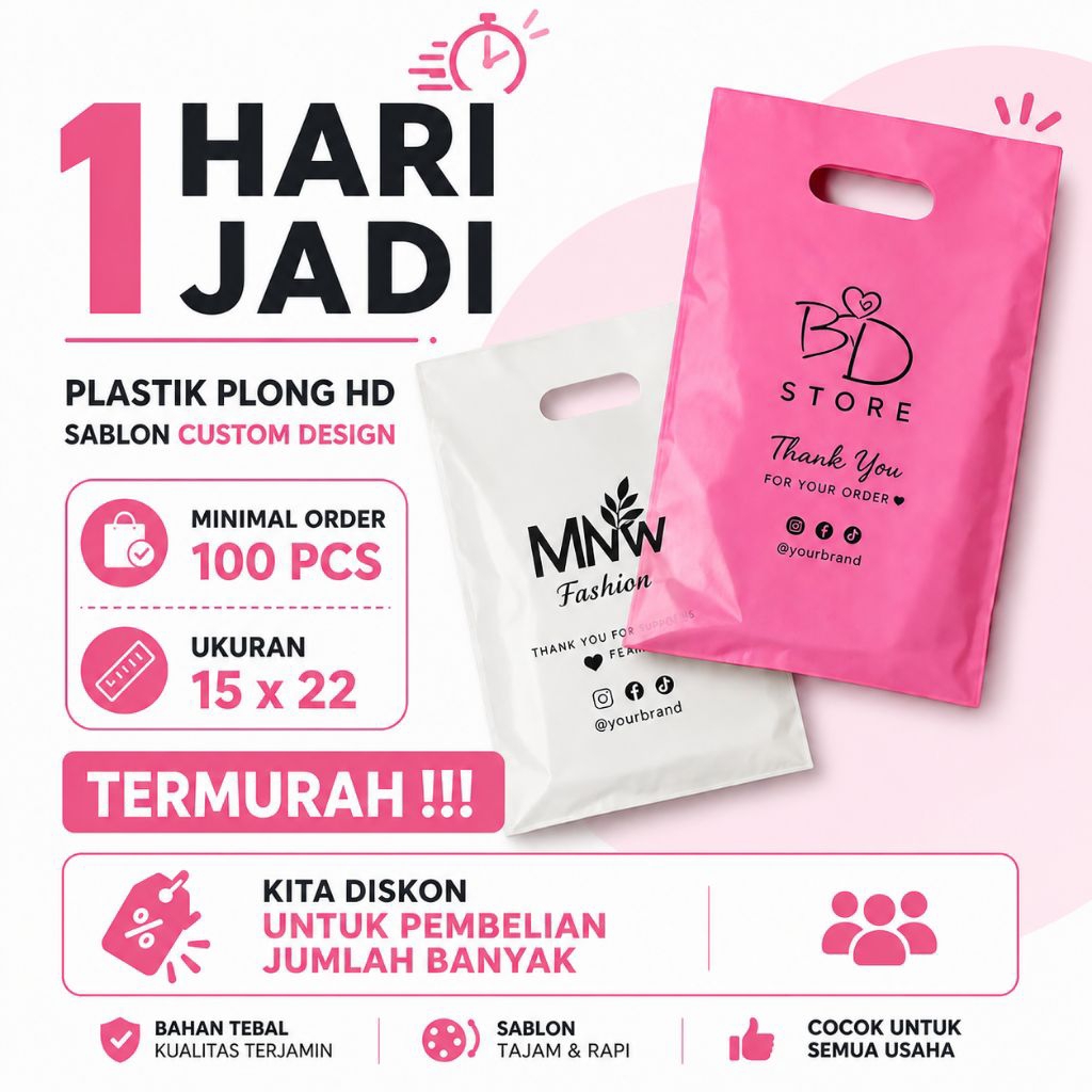 Plastik Custom 15x22 Plong Oval HD Free Desain Sablon TERMURAH Plastik Packing FREE DESIGN PLASTIK C