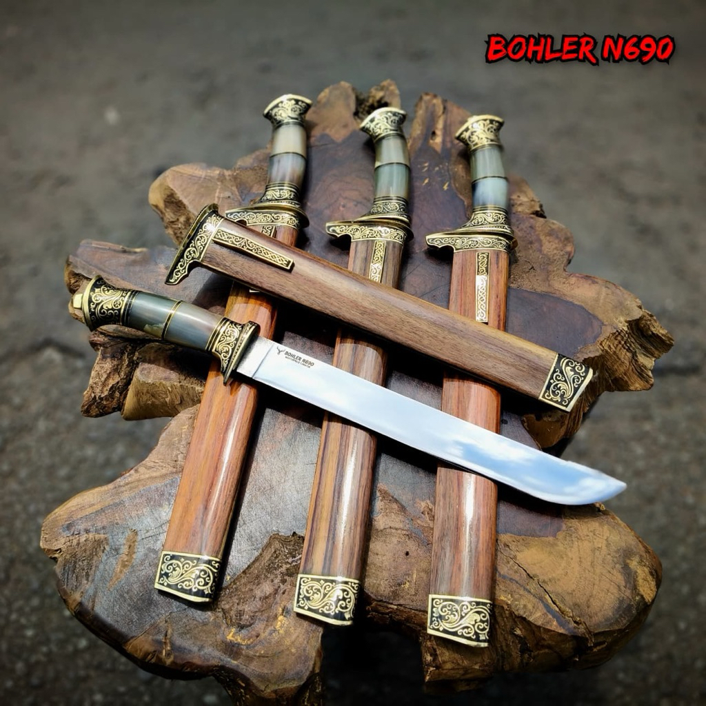 GOLOK PISAU SEMBELIH BAJA BOHLER N690 HANDLE TANDUK 30 cm TAJAM
