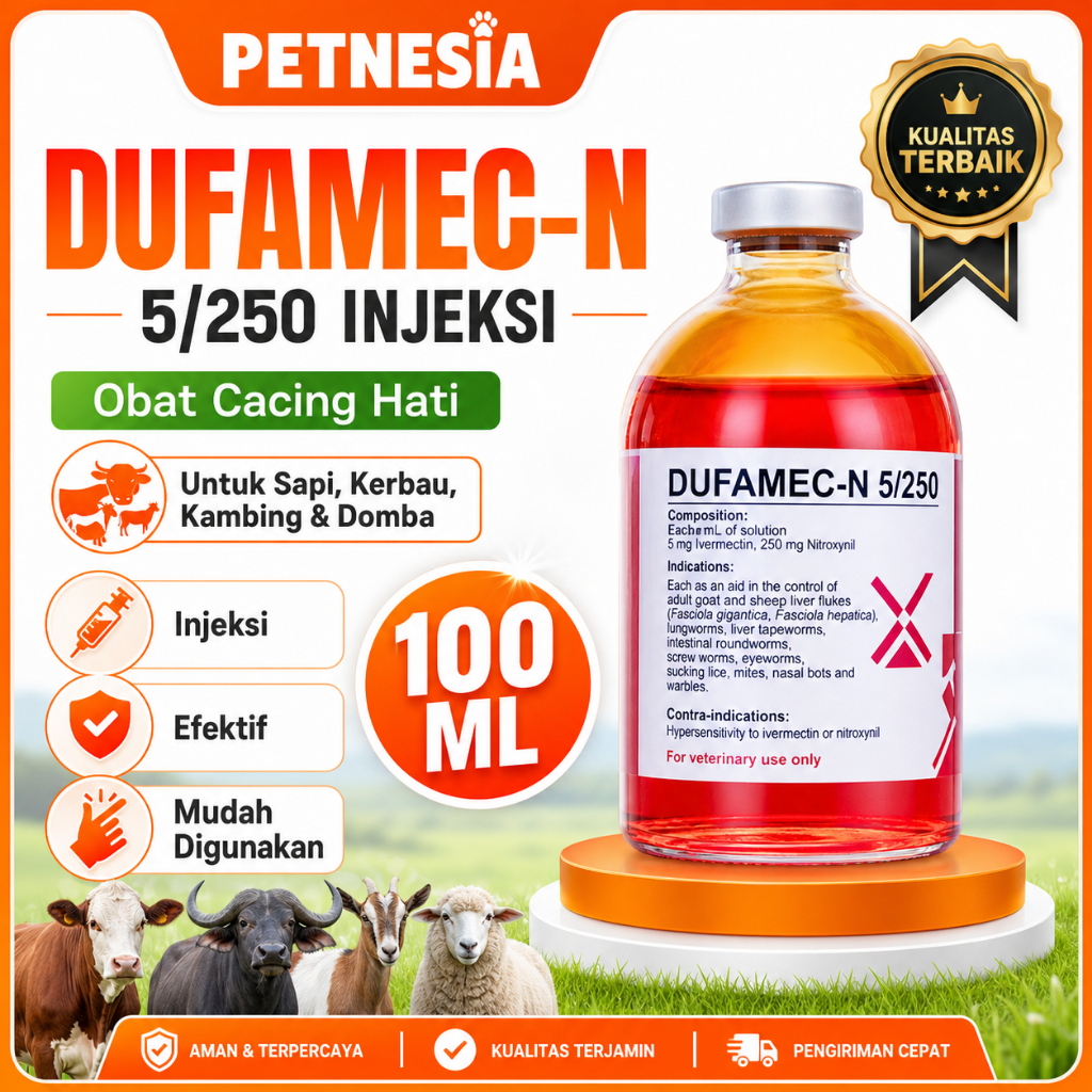 DUFAMEC-N 5/250 INJEKSI 100 ML - Obat Cacing Hati Sapi Kerbau Kambing Domba