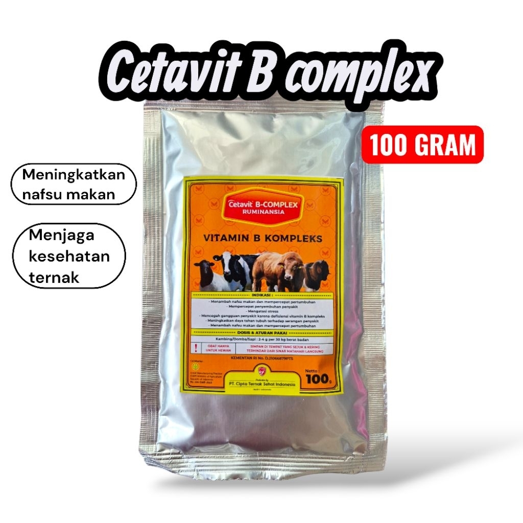 Cetavit B complex 100 Gram / Vitamin B Complex Minum Untuk Ternak Sapi Kambing Domba/ Vitamin Nafsu 