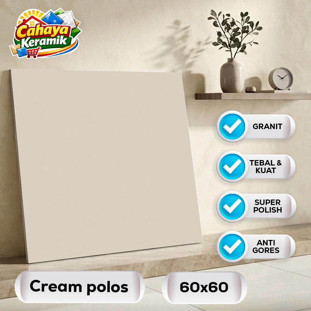 Granit Lantai Polos Cream Polos 60x60 Kilap