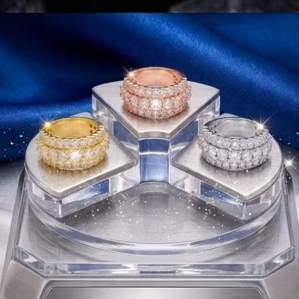 Titanium88 Cincin Wanita Motif Baris 3 LISTRING Full Permata Lapis Emas Anti Karat