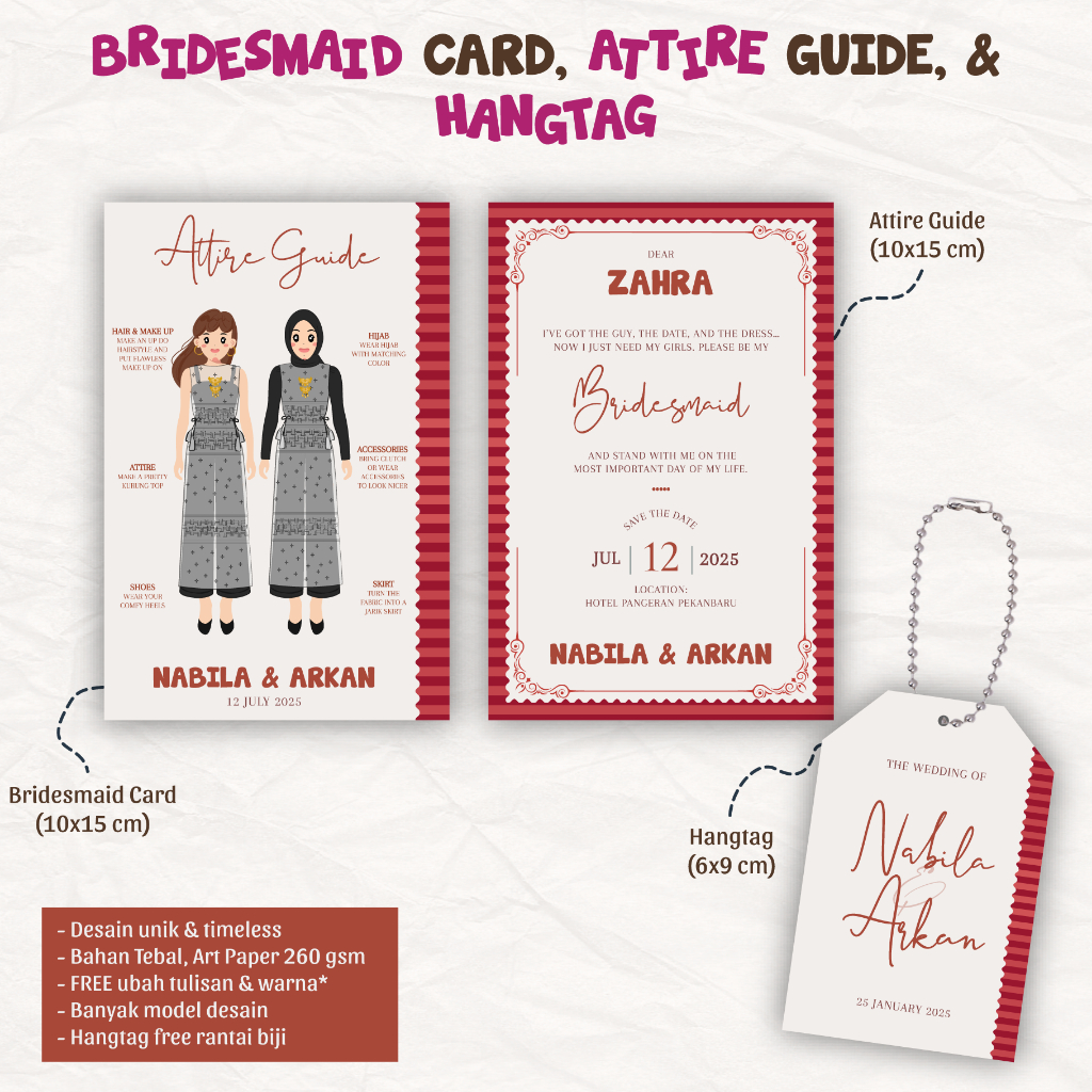 [ODMENE] Aesthetic Bridesmaid Card, Attire Guide, Hangtag Bridesmaid