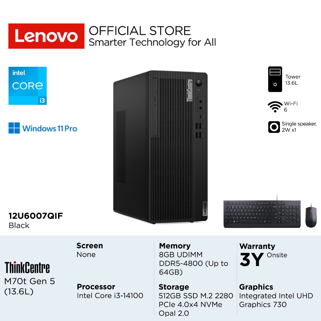 Lenovo PC ThinkCentre M70t Gen 5 7QIF Intel Core i3-14100, Integrated Intel UHD Graphics 730, RAM 8G