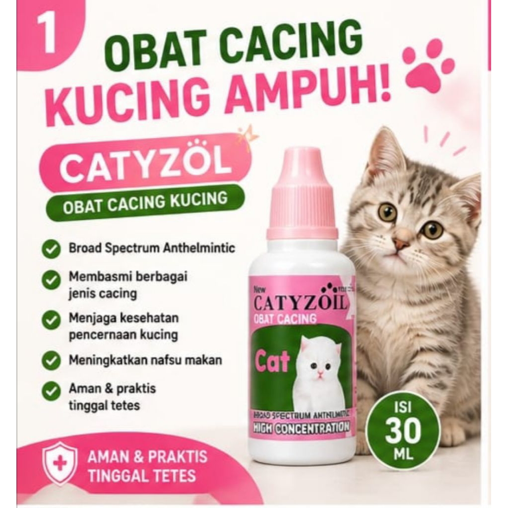 Obat Cacing Kucing CATYZOL 30ml  Obat Cacing Kucing Ampuh Broad Spectrum | Obat Cacing Kitten & Dewa