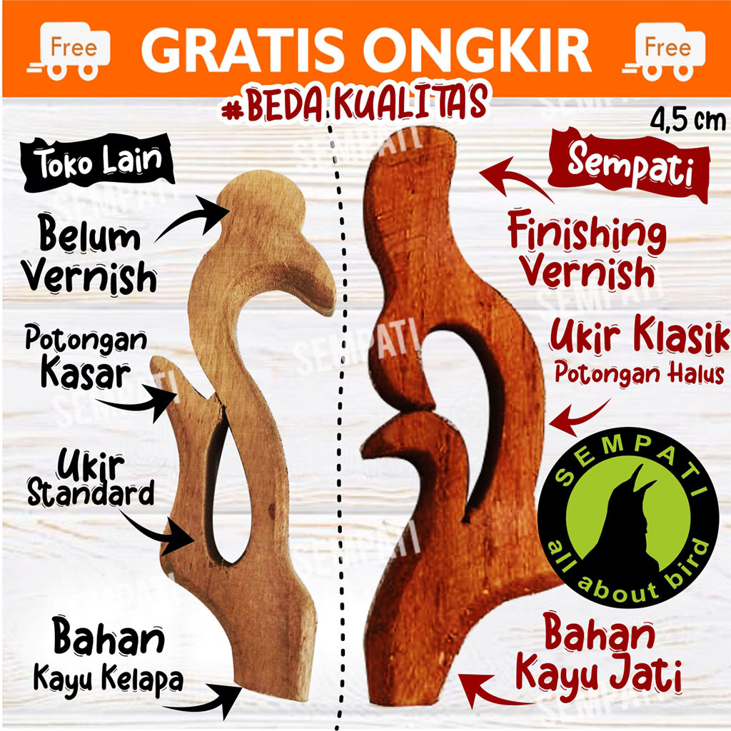 SEMPATI Penyangga Tangkringan Kayu Ukir 1 Set Isi 2 Pcs Stand Penyangga Tangkringan Sangkar Kandang 