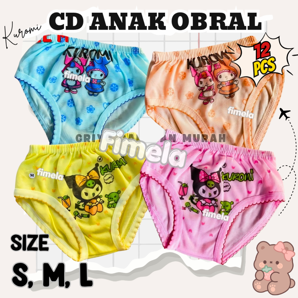 12 PCS CD CELANA DALAM ANAK PEREMPUAN USIA 2-10 TH MOTIF TERMURAH