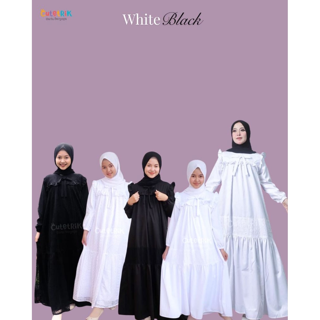 Ready Kimira dress gamis putih polos usia 3th sampe dewasa gamis hitam polos bahan katun dan brokat 