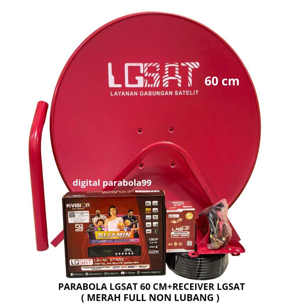 Paket Parabola Lgsat 60 cm Merah Full Non Lubang+Receiver Lgsat Star