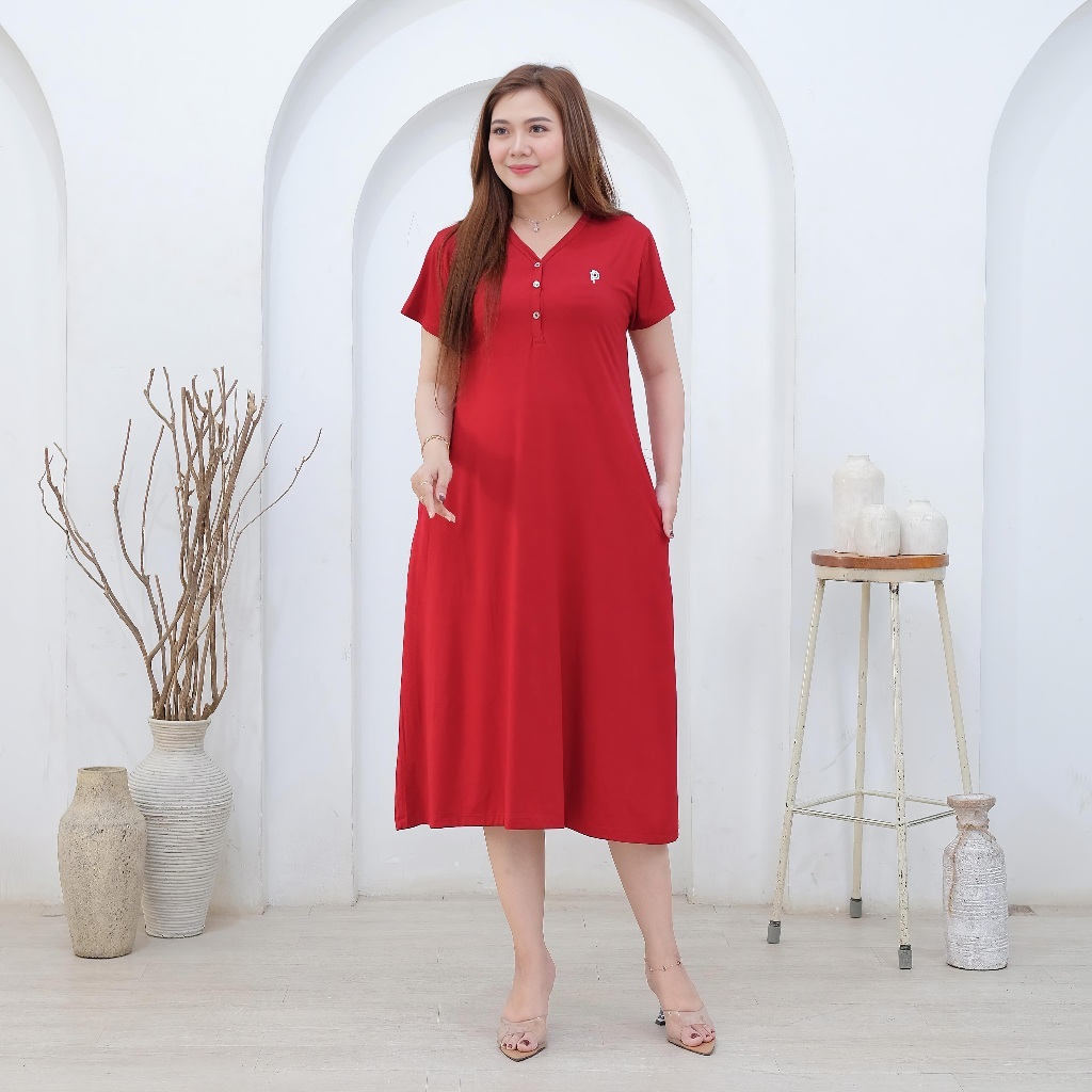 Midi Dress Busui Daster Busui Polos Bahan Spandek Rayon Premium Dress Bumil Kancing Panjang