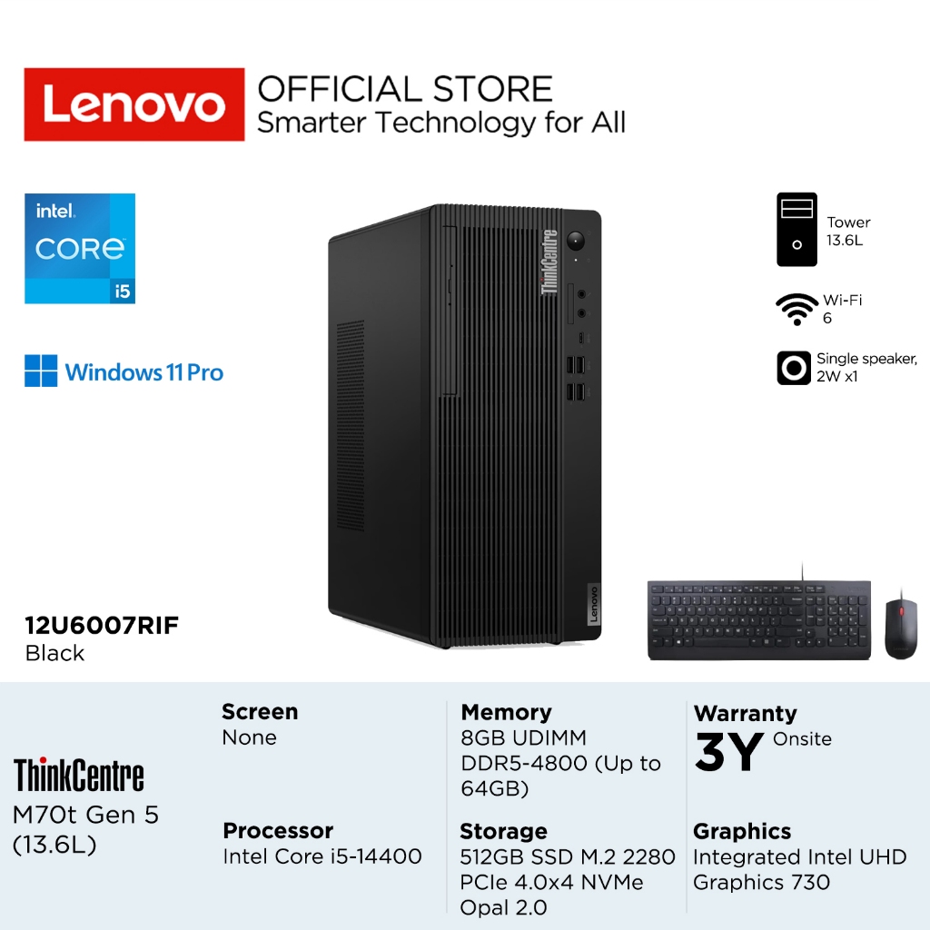 Lenovo PC ThinkCentre M70t Gen 5 7RIF Intel Core i5-14400, Integrated Intel UHD Graphics 730, RAM 8G