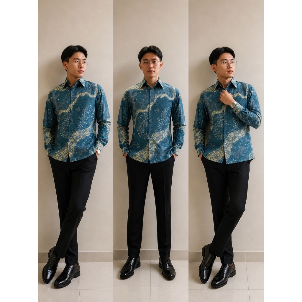 BAJU BATIK PRIA MOTIF LORENG BIRU BATIK KEMJA LENGAN PANJANG/PENDEK