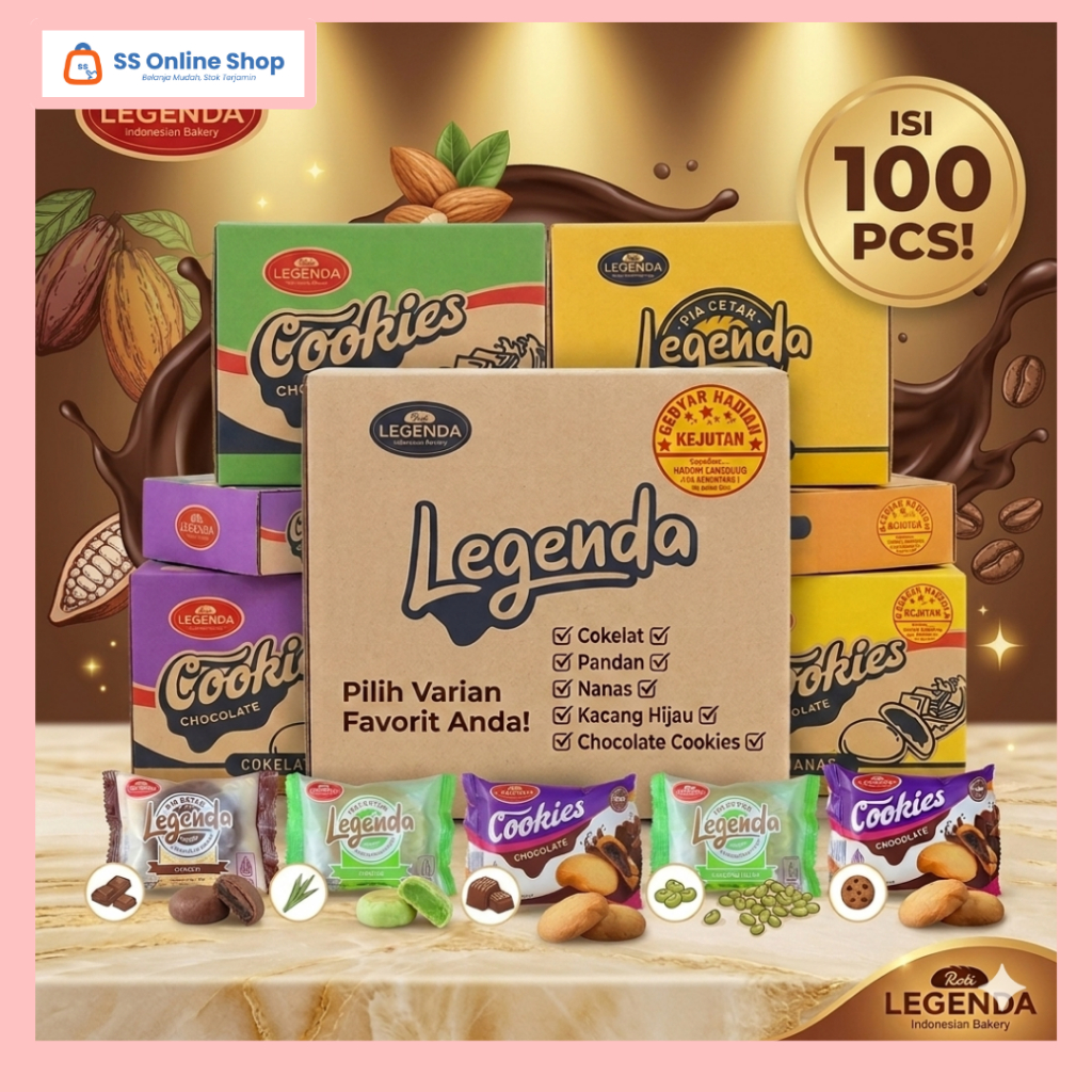 [SS ONLINE 100% ORI KARTON] PIA CETAK LEGENDA KACANG HIJAU COKELAT KARTON ISI 100 PCS – KUE PIA ANEK