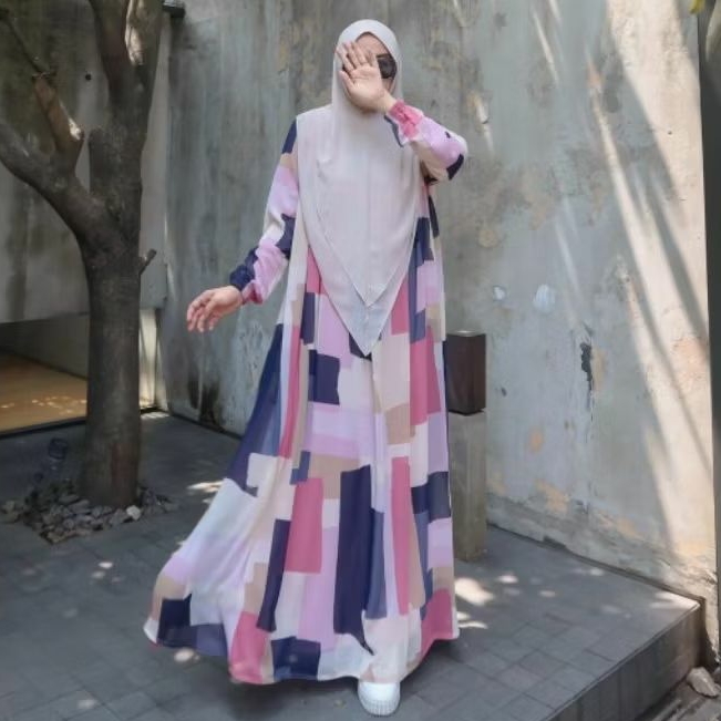 GAMIS PINGKISH ABSTRACT BY ZAFEETRI (GAMIS SAJA) // GAMIS SYARI CERUTTY MOTIF ABSTRAK