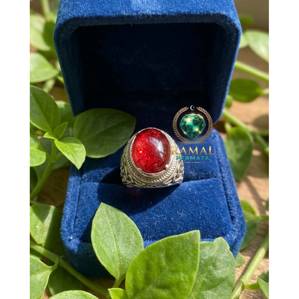 Cincin Batu Akik Merah Siam Ring Silver
