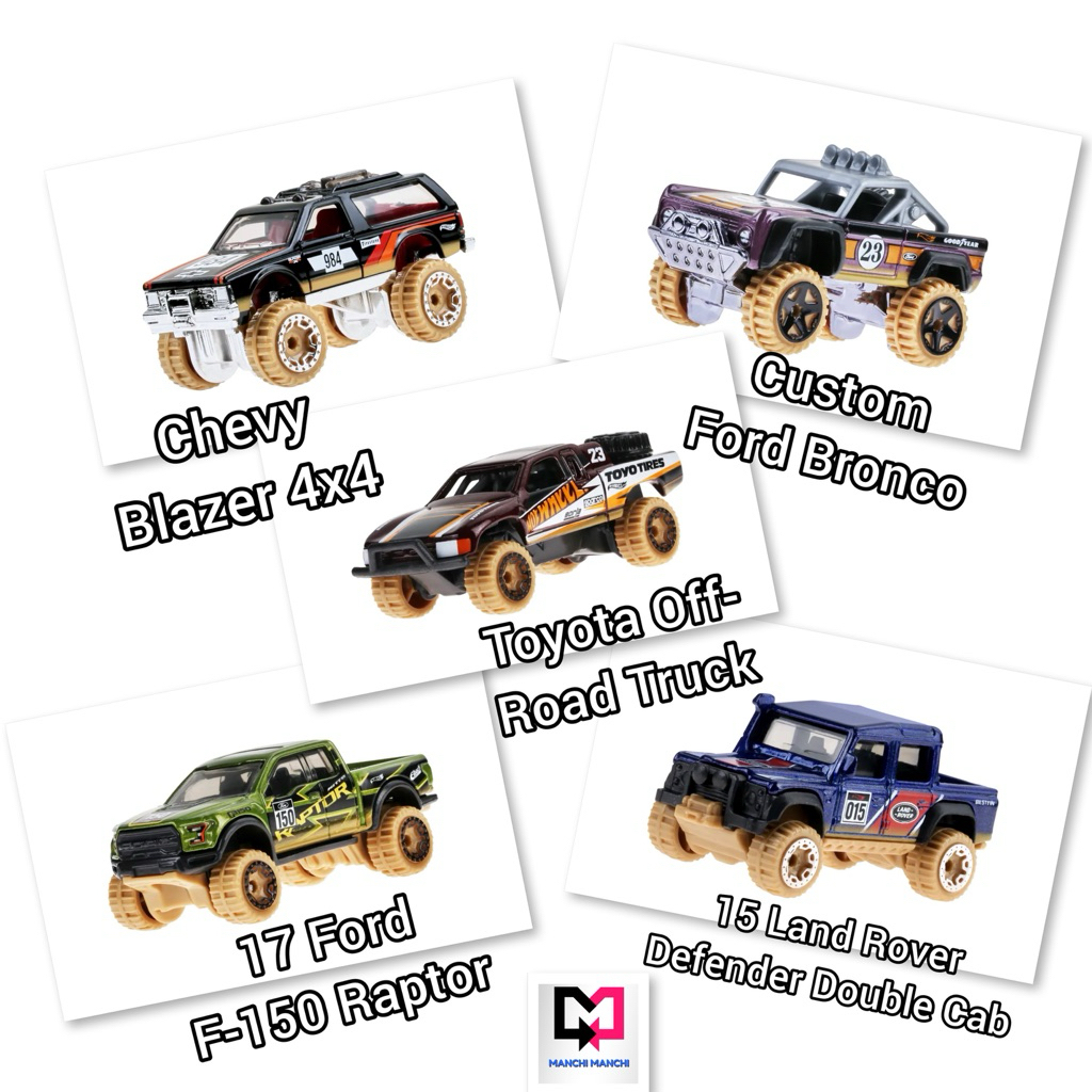 Hot Wheels Mud Runners 2023 Set Lengkap - 17 Ford F-150 Raptor - 15 Land Rover Defender Double Cab B