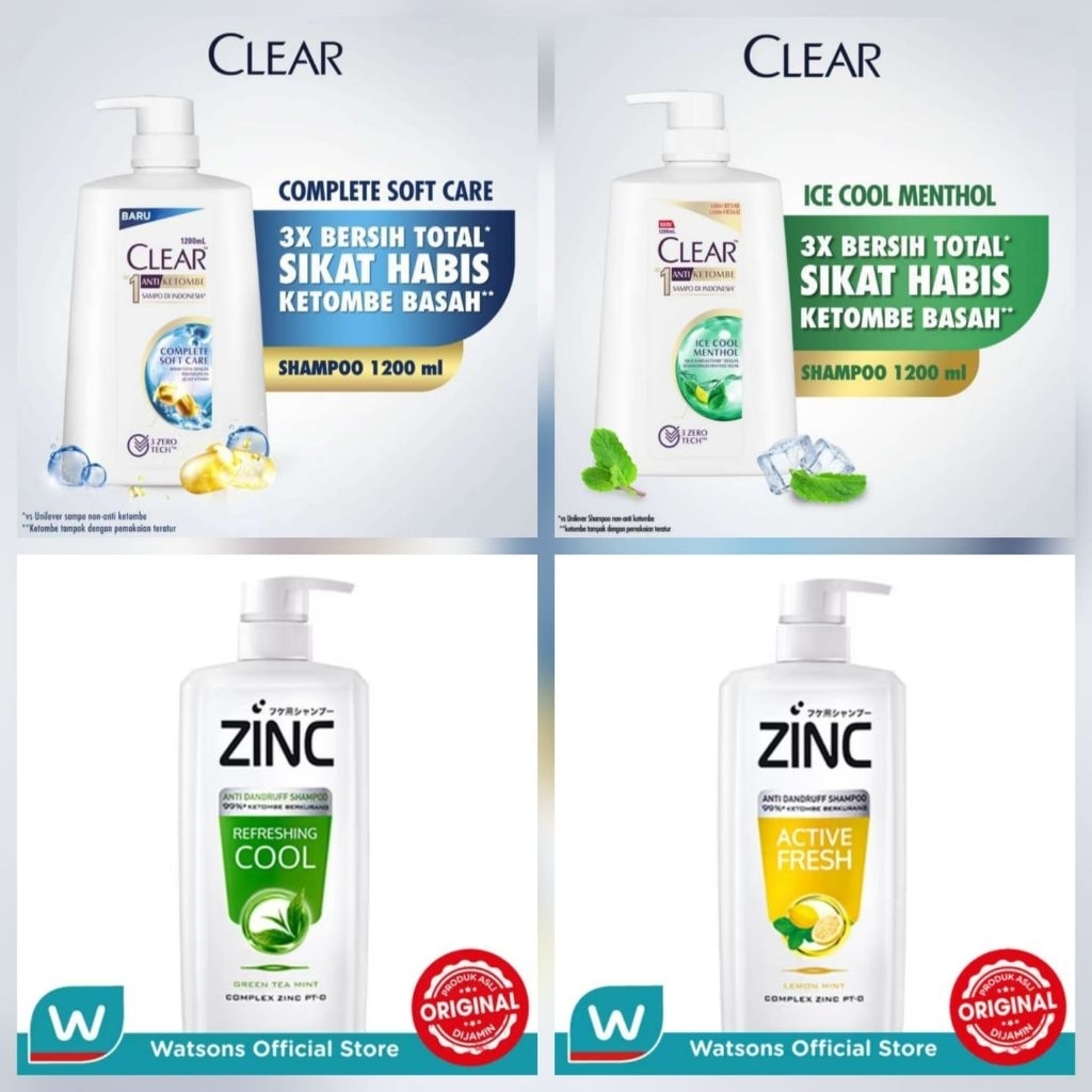 CLEAR Shampoo 'ice cool menthol / complete soft care' 1200 ml ZINC Shampoo 'Green Tea / Lemon ' Pump